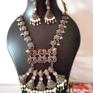 Oxidised Black Polish Indian Jewelry Necklace Earring Set